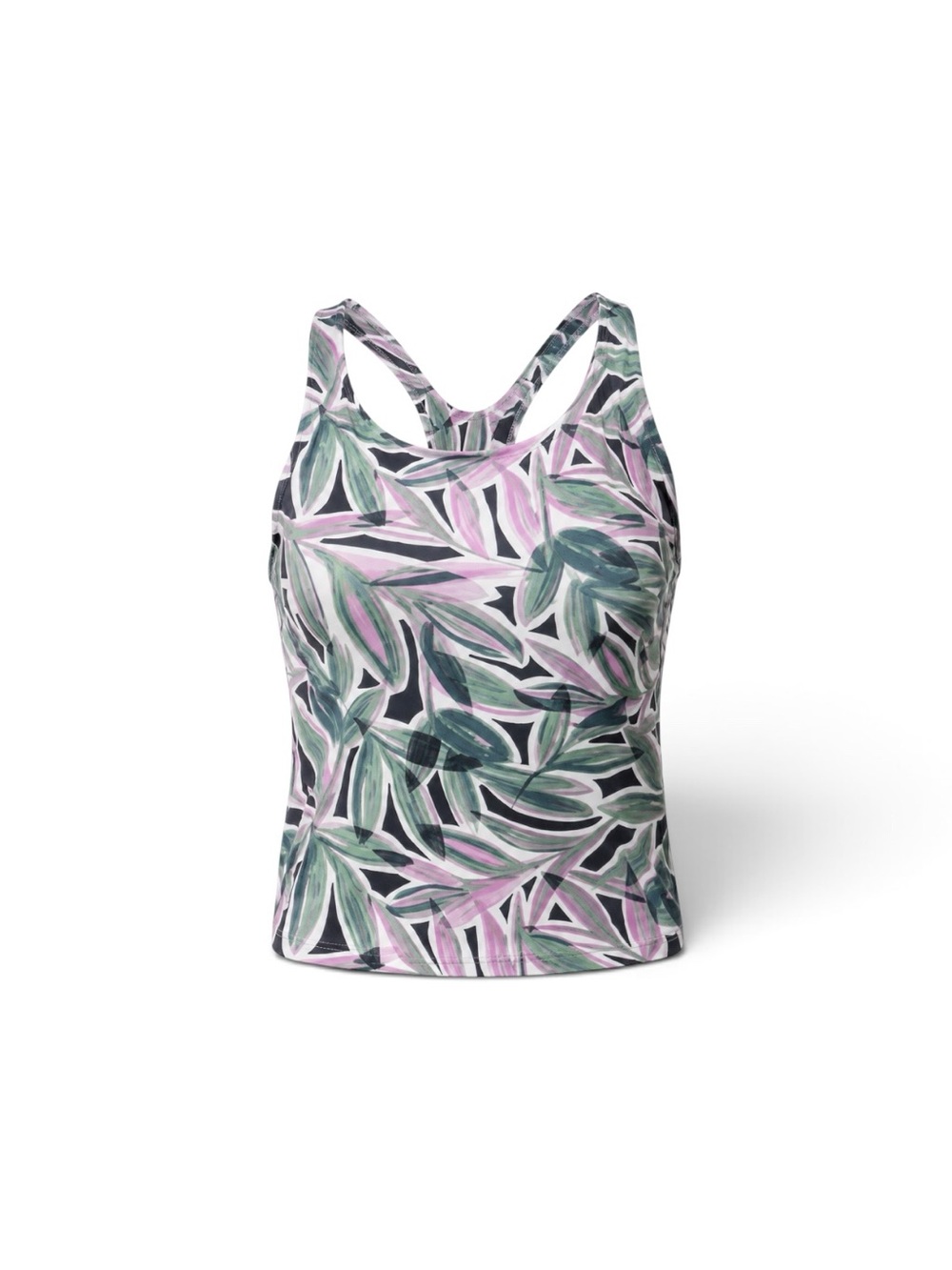 Leaf-Print Racerback Crop Tank in Pink & Green